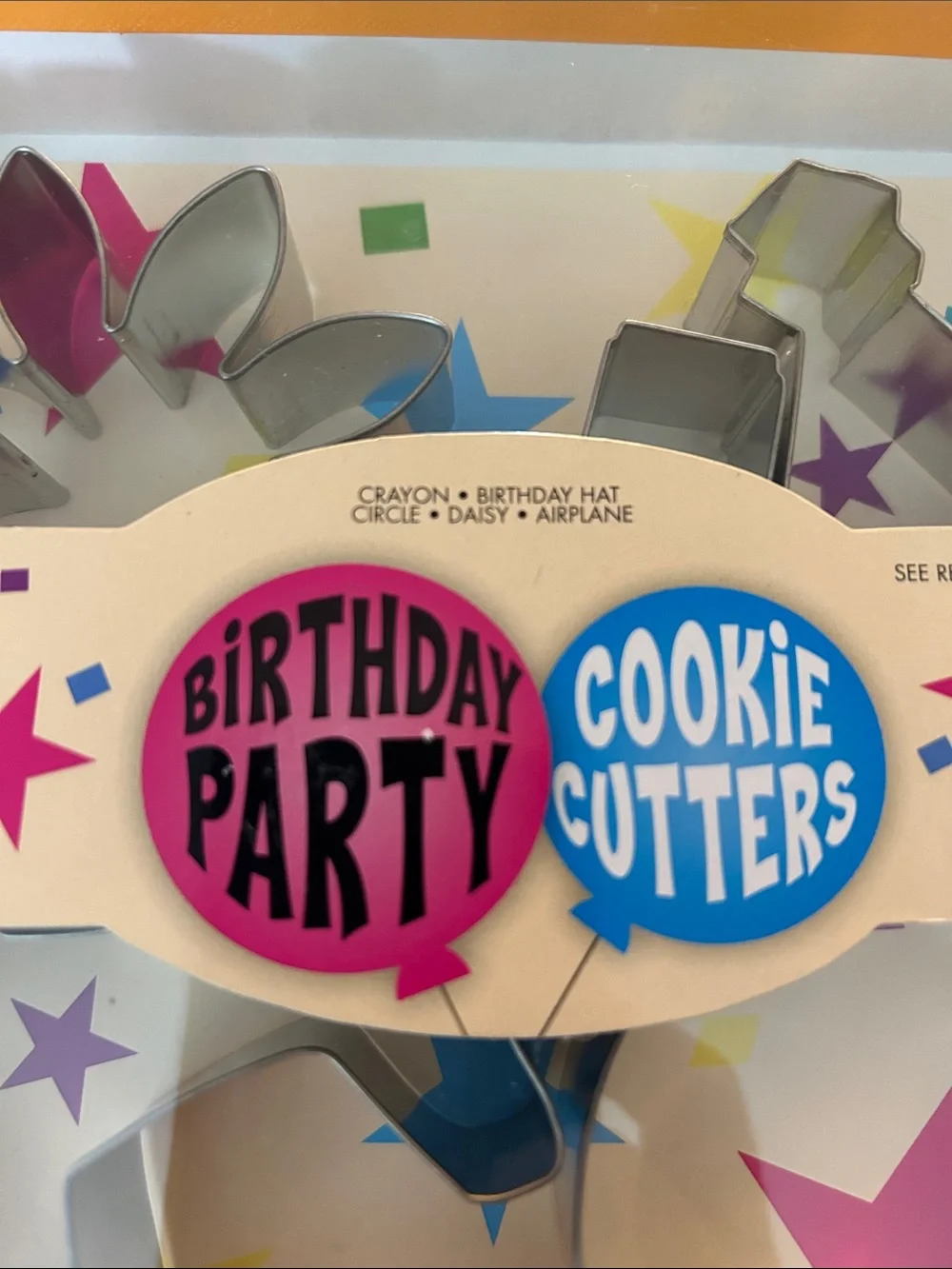 Birthday Party Cookie Cutters Set - hat, daisy, airplane, crayon, circle
